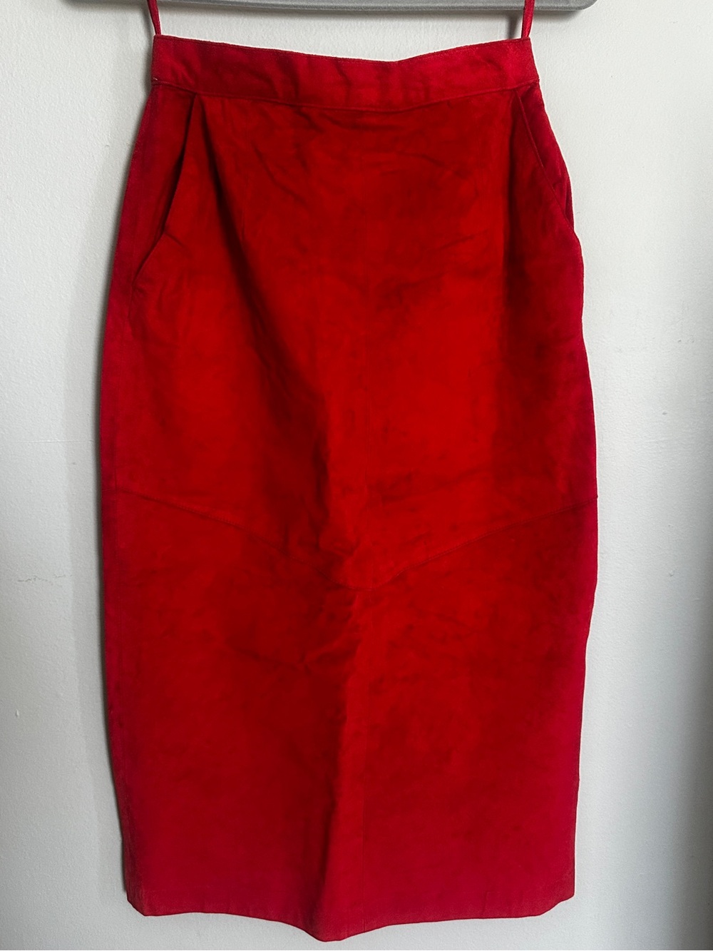 Vintage 90s Dana Brooke Vintage Red Suede Midi Skirt size 8